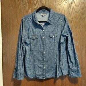 I Jeans by Buffalo Blue Polka Dot Pearl Snap Long Sleeve Button Up Women's Shirt